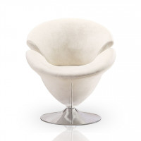 Manhattan Comfort AC029-WH Tulip White and Polished Chrome Velvet Swivel Accent Chair